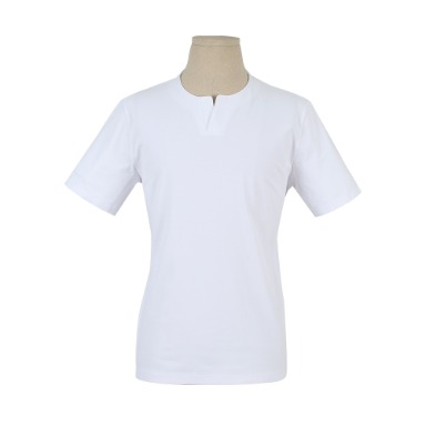 베이직핏 화이트 너치넥 반소매 티셔츠 T232TSTC339