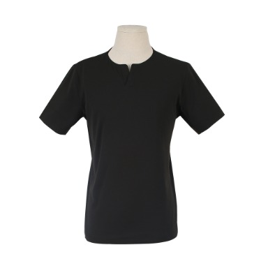 베이직핏 블랙 너치넥 반소매 티셔츠 T232TSTC341