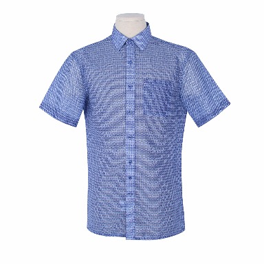베이직핏 스퀘어 프린트 블루 반소매 셔츠 T242YSYP256