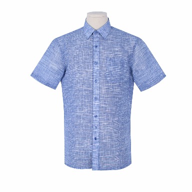 베이직핏 러프프린트 블루 반소매 셔츠 T242YSYP255